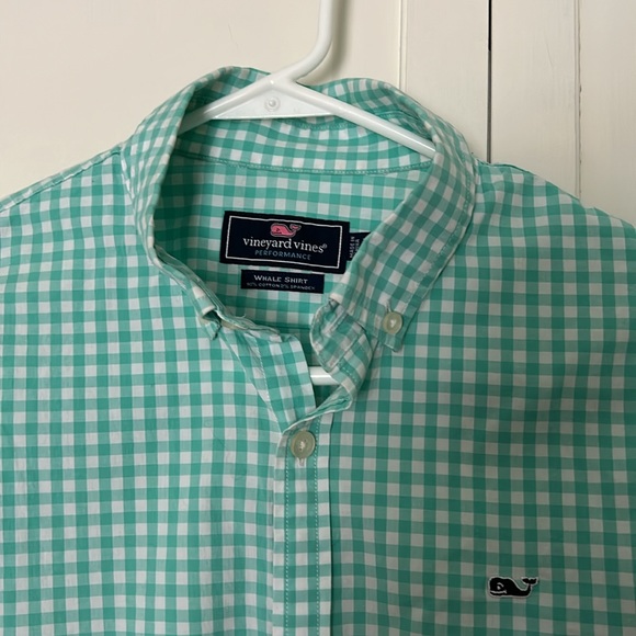 Vineyard Vines Performance XL (18) Green and White Gingham Whale Shirt - Picture 3 of 8